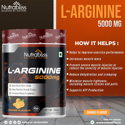 Nutrabliss L Arginine 5000 mg Lemon Lime Flavour 250 grams - Nutrabliss 