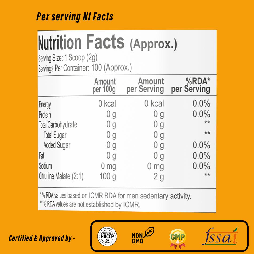 Nutrabliss Citrulline Malate Powder Unflavoured 100 servings - 200 grams - Nutrabliss 