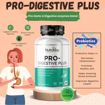 Nutrabliss Pro Digestive Plus digestive enzymes and prebiotics formula 60 tablets - Nutrabliss 