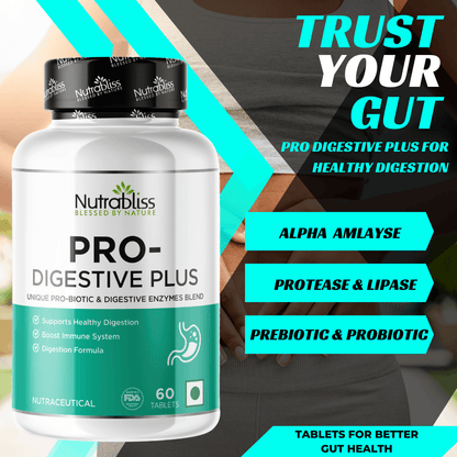 Nutrabliss Pro Digestive Plus digestive enzymes and prebiotics formula 60 tablets - Nutrabliss 