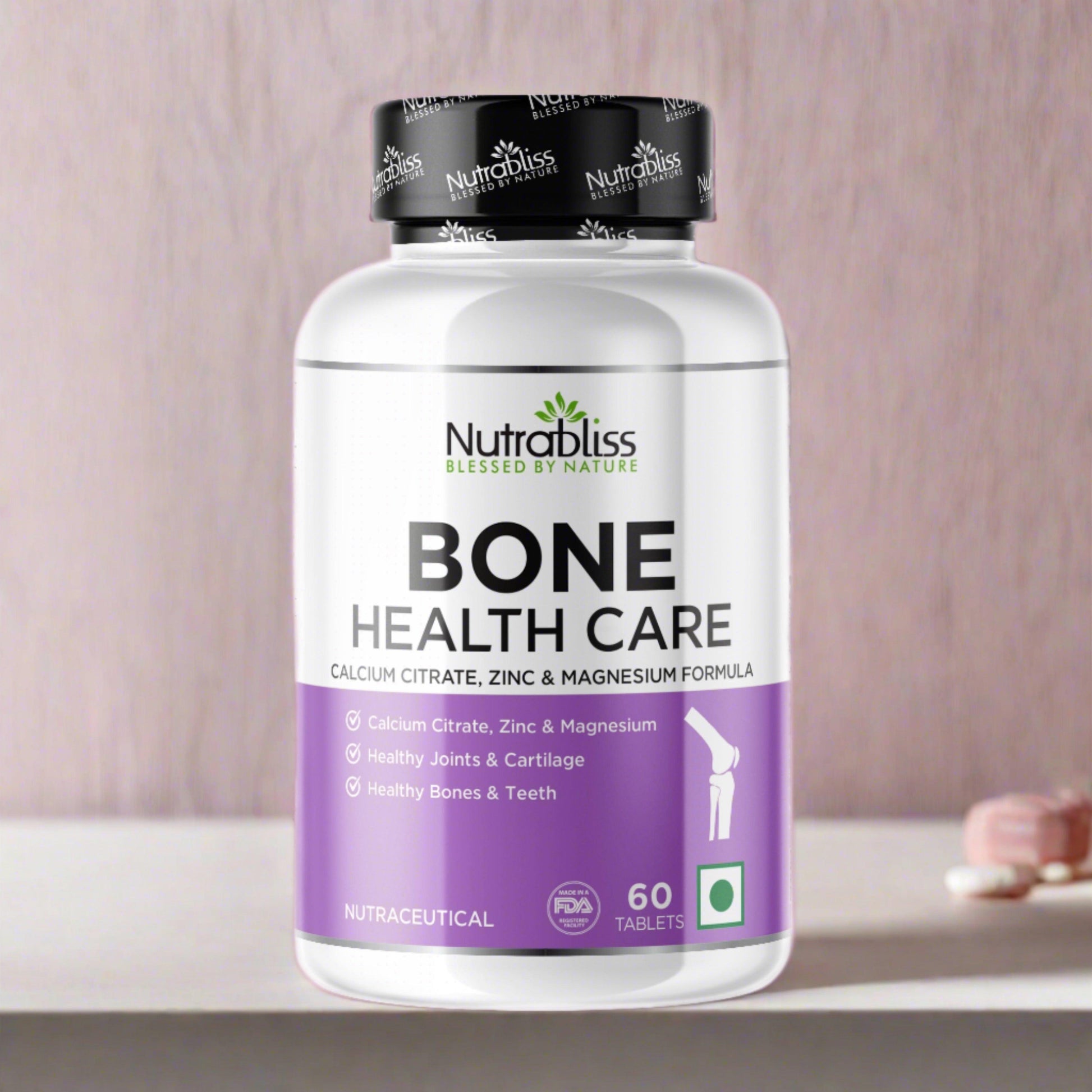 Nutrabliss Bone Health Care Calcium Citrate 1000 mg Vitamin D Magnesium 60 tablets - Nutrabliss 