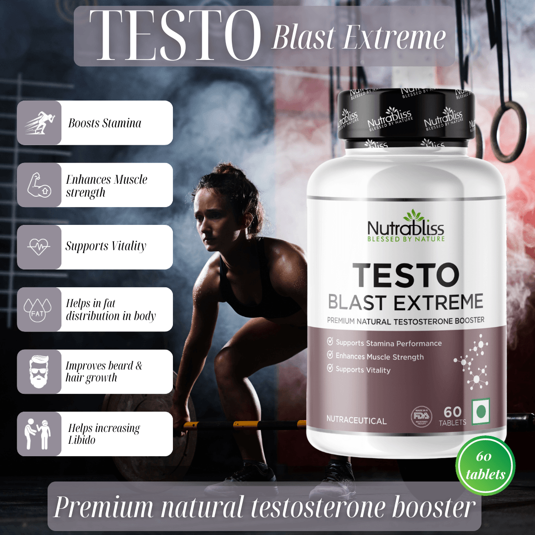 Nutrabliss Testo Blast Extreme Natural Testosterone Booster Supplement For Men Enhancement 60 tablets - Nutrabliss 