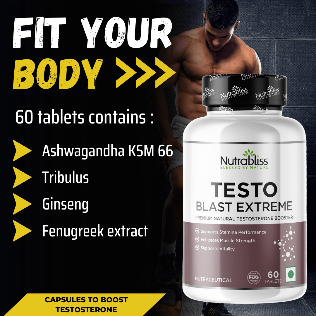 Nutrabliss Testo Blast Extreme Natural Testosterone Booster Supplement For Men Enhancement 60 tablets - Nutrabliss 