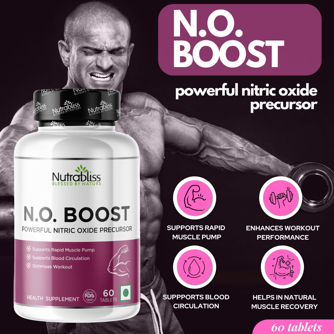 Nutrabliss N O Boost L Arginine L Citrulline for Muscle Growth Pump Vascularity and Energy Nitric Oxide Booster 60 tablets - Nutrabliss 