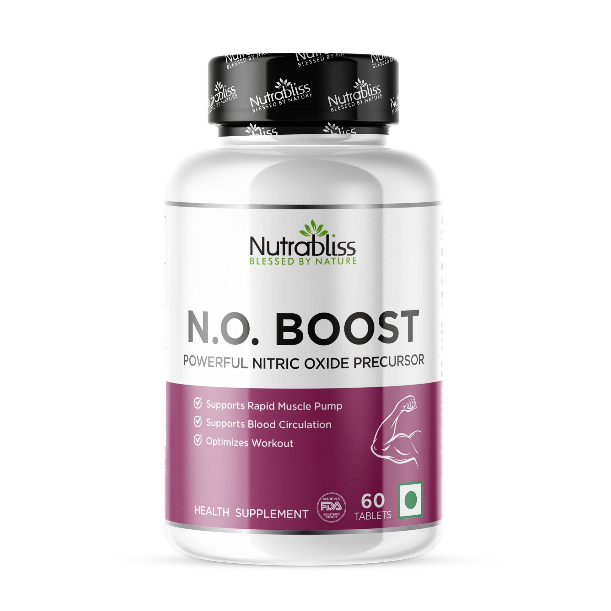 Nutrabliss N O Boost L Arginine L Citrulline for Muscle Growth Pump Vascularity and Energy Nitric Oxide Booster 60 tablets - Nutrabliss 