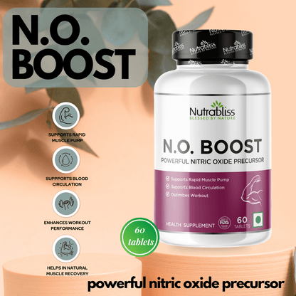 Nutrabliss N O Boost L Arginine L Citrulline for Muscle Growth Pump Vascularity and Energy Nitric Oxide Booster 60 tablets - Nutrabliss 