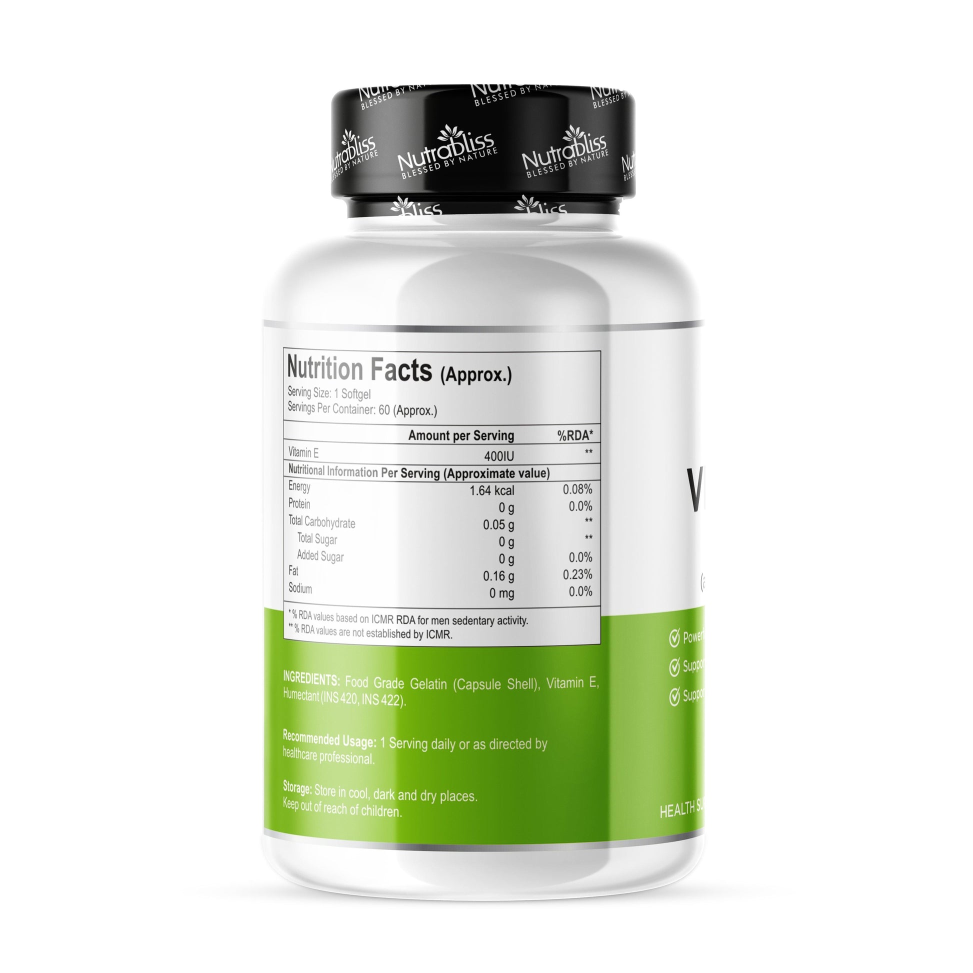 Nutrabliss Vitamin E 400 IU 60 Softgels - Nutrabliss 