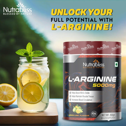 Nutrabliss L Arginine 5000 mg Lemon Lime Flavour 250 grams - Nutrabliss 