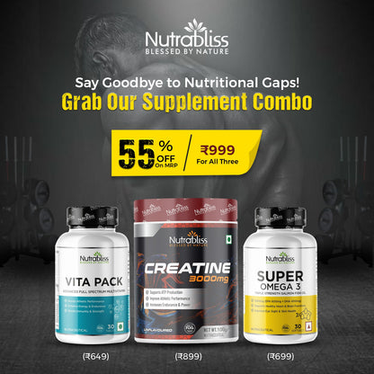 Nutrabliss Power Pack Combo | Creatine, Vita Pack, Super Omega