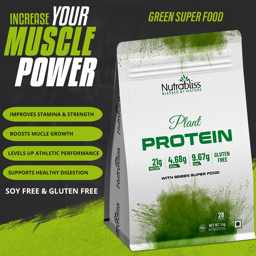 Nutrabliss Plant Protein with greens blend, antioxidants blend digestive enzymes Chocolate Flavour 1 Kg - Nutrabliss 