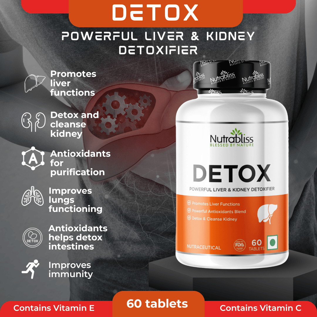 Nutrabliss Detox Liver & Kidney detoxifier with Silymarin, Glutathione, Astaxanthin 60 tablets - Nutrabliss 