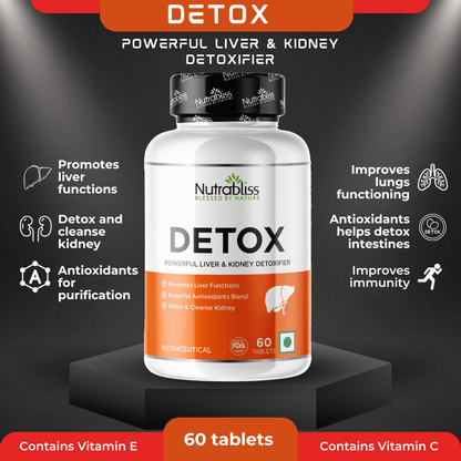 Nutrabliss Detox Liver & Kidney detoxifier with Silymarin, Glutathione, Astaxanthin 60 tablets - Nutrabliss 