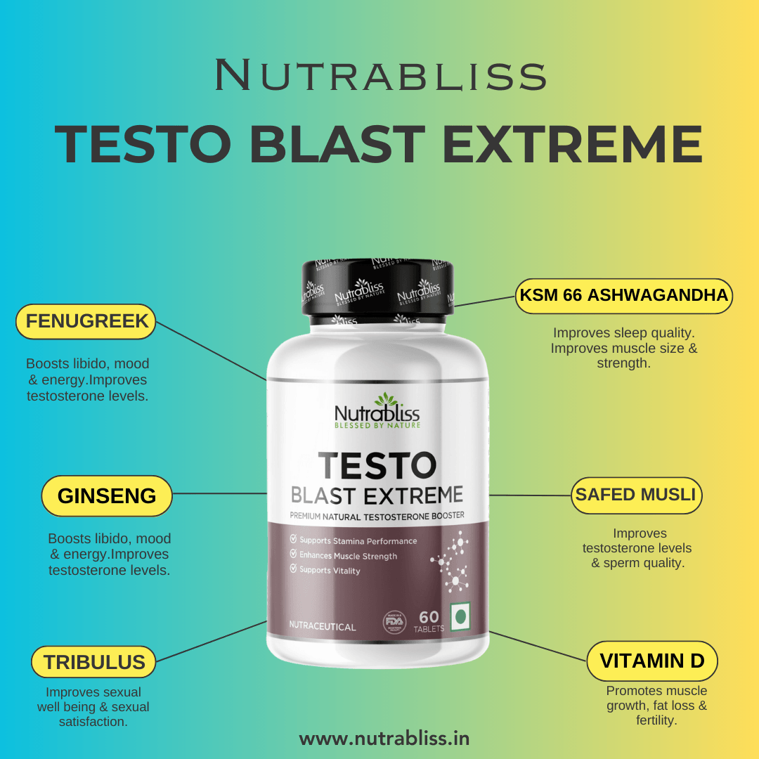 Nutrabliss Testo Blast Extreme Natural Testosterone Booster Supplement For Men Enhancement 60 tablets - Nutrabliss 