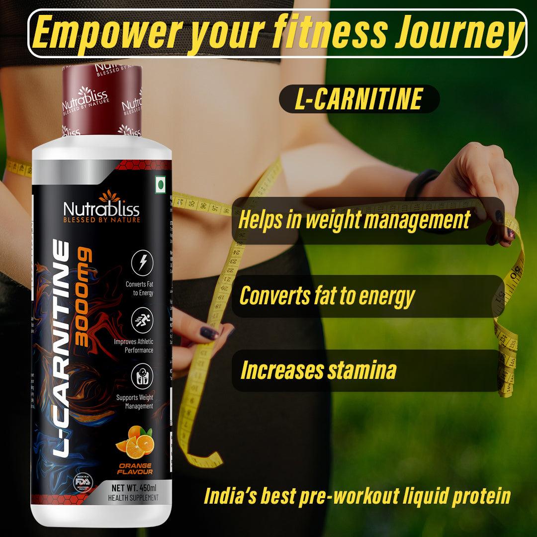 Nutrabliss L Carnitine 3000 mg liquid Orange flavour - 450 ml - Nutrabliss 